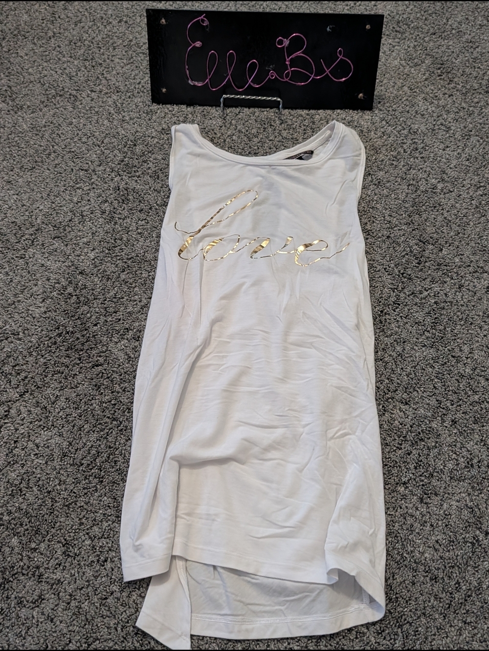 EUC Victoria's Secret White Tank with Gold "Love" Script S